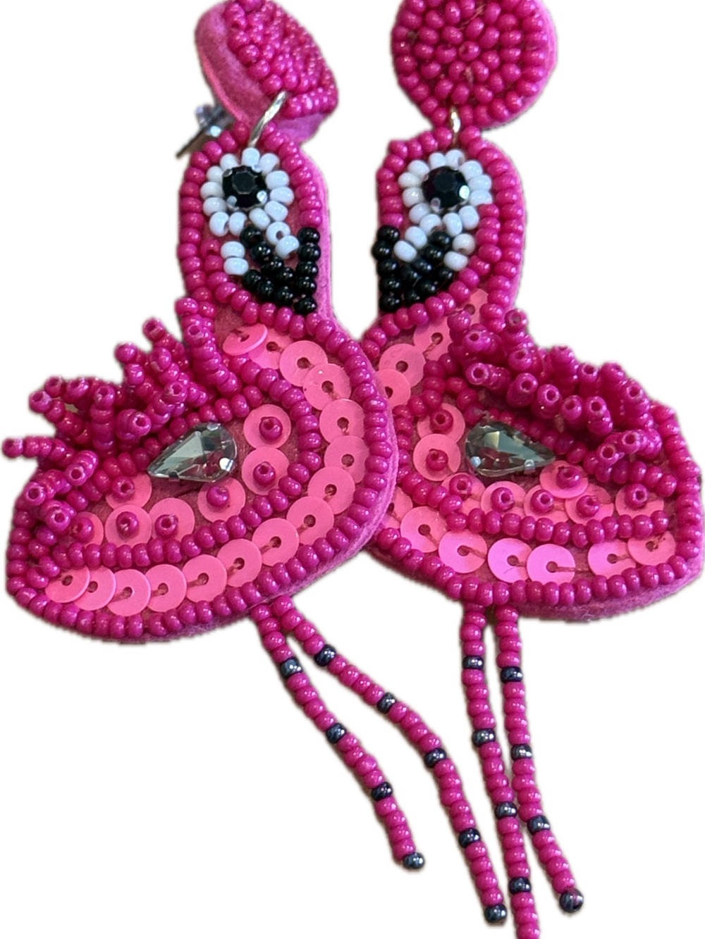 Hot Pink Beaded Flamingo Drop Earrings